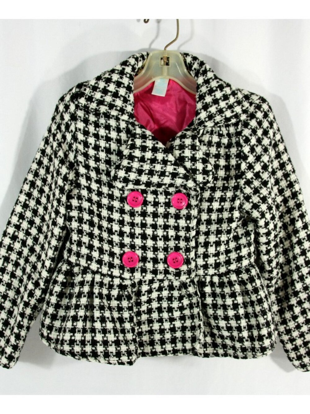 Sears Kids Play Girls Vintage Style Houndstooth Double Breast Peplum Pea Coat 5